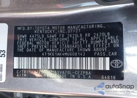 2021 Toyota Camry Xse from USA, damaged, VIN 4T1K61AK4MU608143